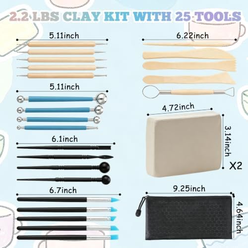 Air Dry Clay Kit 2.2 LBs Modeling Clay with 25pcs Pottery Sculpting Tools - Image 5