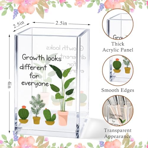 Acrylic Pen Holder Cup, Growth Looks Different for Everyone Desk Decor, Inspirational Pencil Holder Organizer, Motivational Gift for Coworker Friend Women - Image 3