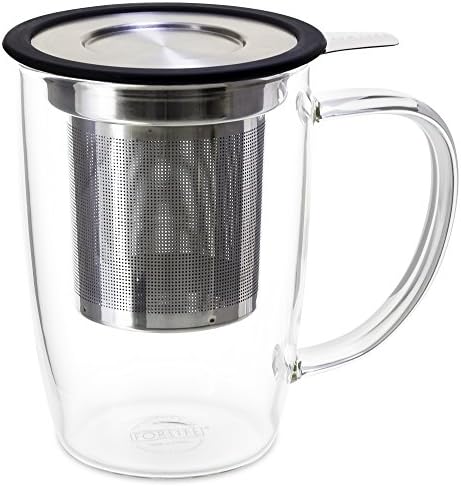 FORLIFE NewLeaf Glass Tea 16-Ounce Mug with Infuser and Lid, Black - Image 2