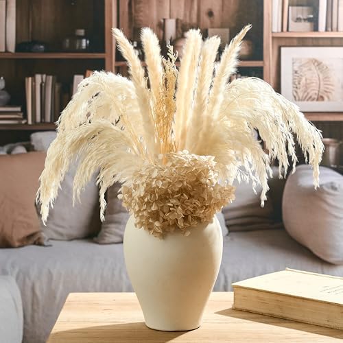 SIDUCAL Ceramic Vintage Flower Vase | 9 Inch Large Pottery Rustic Farmhouse Boho Vase for Home Decor, Table, Living Room, Bathroom, Coffee Desk, Shelf, Mantel Decoration, Wedding, White - Image 5
