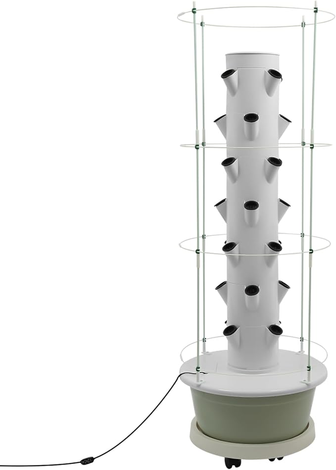Hydroponic Growing Tower Kit, 7-Tier 28 Plant Hydroponic Indoor Vertical Garden with Climbing Trellis & Timer, Vertical Hydroponics System for Lettuce, Strawberries, Herbs, Vegetables, White