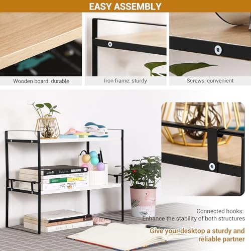 YGYQZ Desk Shelf Organizer, 2-Tier Desktop Bookshelf, Black & White - Image 6