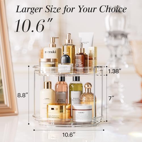 LAMU 4 Pack 10.6'' 2-Tier Lazy Susan Turntable Organizer Rotating Spice Rack Organization for Cabinet, Kitchen, Pantry, Countertop, Bathroom, Vanity, Makeup Organizer, Clear - Image 5