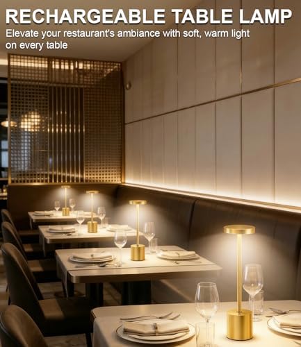 Swinerton Gold Cordless Table Lamp Set, 5000mAh Rechargeable Battery Operated Desk Lamp Wireless Table Light, 3 Color Dimmable Touch Lamp for Restaurant Dining Patio, Home/Apartment Decor - Image 6