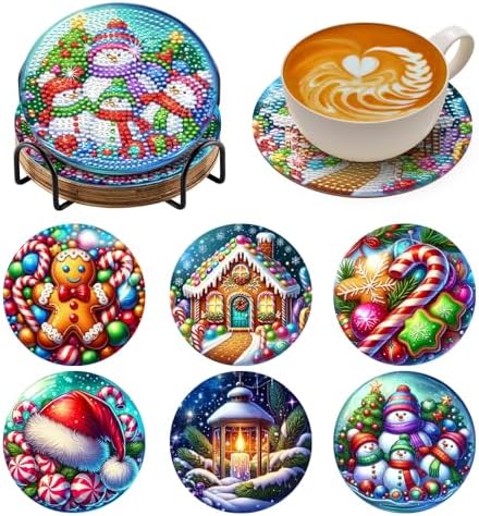 Zynlio Christmas Diamond Paintings Coasters Kits Set with Holder, Christmas Diamond Art, DIY Diamond Crafts Coasters for Adults, Diamond Art Painting Kits for Women, Beginners, Diamond Craft Supplies by Unknown
