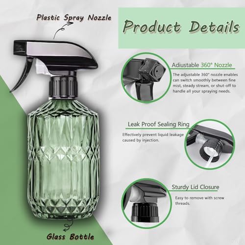 Green Glass Spray Bottle, 15ozAdjustable Nozzle, 2Pcs Plant Mister - Image 2