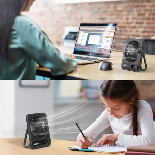 WHATOOK Small Desk Fan Personal Fans: 5000mah 25 Hours Battery Office Quiet Mini Desktop Fan Portable Rechargeable Travel Essentials (Black, 5000 mAh) - Image 2