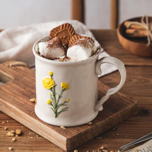 Ceramic coffee Mugs, Set of 1 Yellow Flower - 16oz, Hand-Painted, Microwave heating and dishwasher cleaning available, Ideal for Daily Brews - Image 4