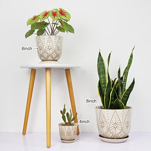 Gepege 8 Inch White Ceramic Plant Pot with Drainage & Saucer - Image 4