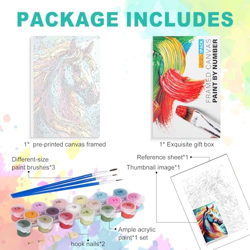 GEEHEIY Framed Paint by Numbers Kit for Adults, Colorful Horse, 8 x 12 Inch - Image 5