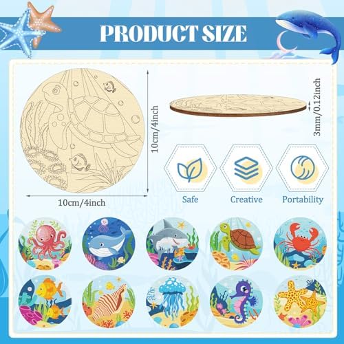 Reallnaive 45 Pcs Ocean Wooden Coasters Painting Kit, 4 Inch Paint Your Own Boho Coasters with Markers, Arts and Crafts for Adults Women Seniors Elderly Crafters Gifts - Image 2