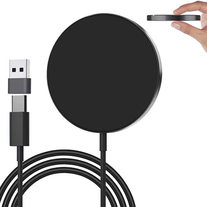 for MagSafe Charger 15W Magnetic Wireless Charging Pad for iPhone 17 16 15 14 13 12 Air Pro Max Plus mini/AirPods 2 3 Pro, Slim Portable Strong Magnet Quick Charger, Dual USB-C/A Ports-Black