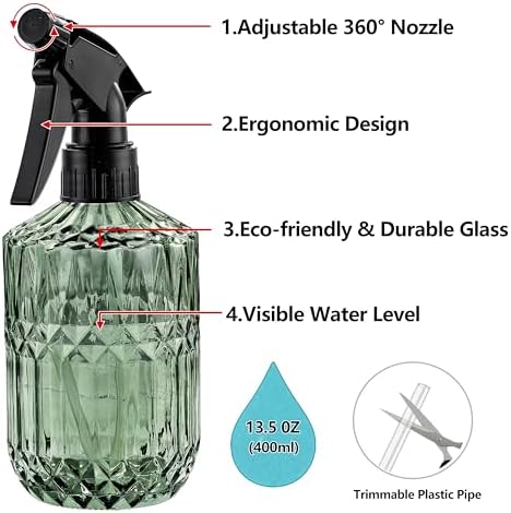 Glass Plant Misters for Inside, 13.5 oz Mister Spray Bottle for Plants, Spring Gardening, Cleaning, Hair, Pets Care with Adjustable Nozzle - Image 3