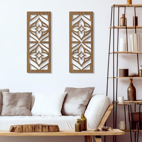 Zzbakress 2 Pcs Mid Century Modern Wall Decor Wooden Abstract Geometric Art for Home Living Room Bedroom (Style X) - Image 2