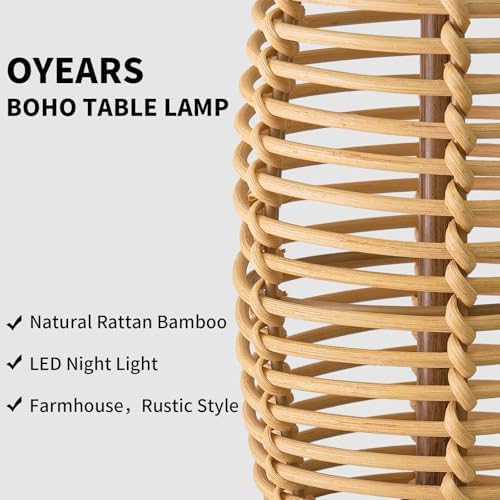 OYEARS 28" Table Lamps Set of 2 with Dual Night Lights, Bedside Lamps for Bedroom, Boho Lamp for Living Room, Rattan Table Lamp with Linen Shade, Farmhouse Lamp with Wood Grain Finish (Bulb Included) - Image 2