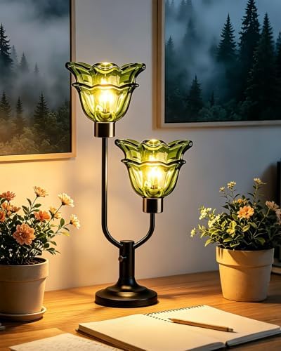Lightdot Mid Century Modern Flower Green Table Lamp for Bedroom Dimmable - Image 6