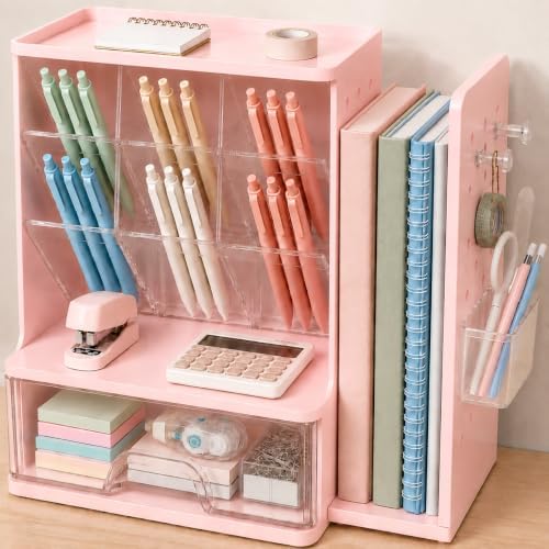 Sooez Desk Organizer with Bookends, Pegboard & Drawer, Pen & Pencil Holder by Sooez