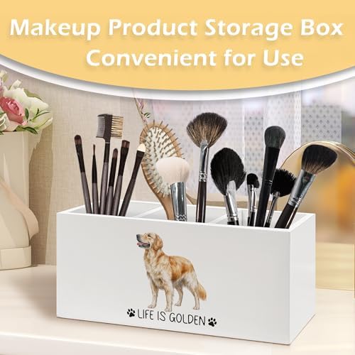 Golden Retriever Gifts Pen Pencil Holder, Dog Lover Gifts for Christmas Dog Lovers Women Girls, Inspirational Life Is Golden Wooden Pen Pencil Organizer for Home Office Bathroom Desk Decor - Image 3