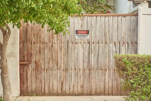 Funny Warning Signs Tin Sign Danger Velociraptor Containment Metal Sign Beware Sign Hanging Metal Poster for Home 8 x 12 in - Image 3