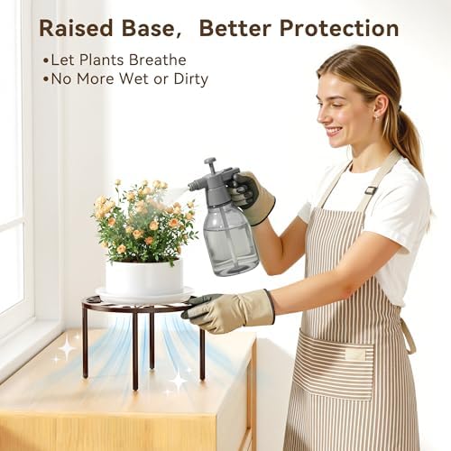 bussdis 1 PCS Plant Stand,-Heavy Duty Metal Stand Decorates Plants, Anti-Rust Flower Pot Stand, Round Plant Rack for Room Indoor and Outdoor Courtyard,Gardens, Brown. - Image 3