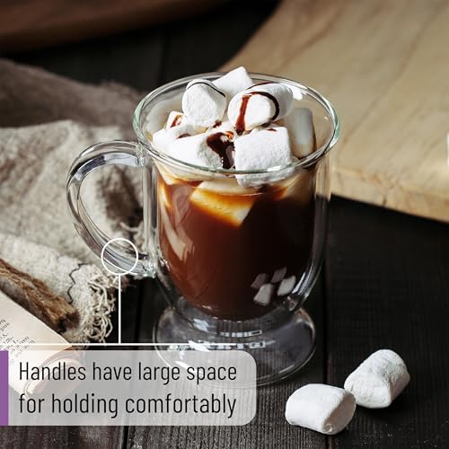 BTaT- Double Walled Glass Coffee Mugs, 12 oz, Set of 4, Glass Coffee Cups with Handle, Insulated Clear Coffee Mug for Hot and Cold Beverages, Cappuccino, Latte, Tea, Americano, Microwave Safe - Image 4