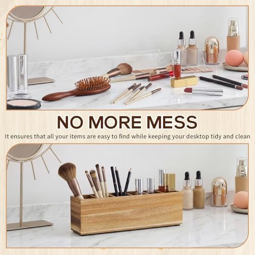 Jetec Wooden Pencil Pen Holder for Desk, Acacia Wood, 6 Compartments - Image 4