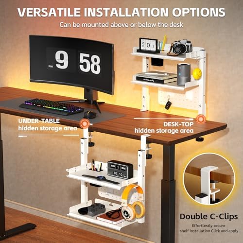 Metal Clamp On Desk Shelf,Storage Shelves with Pegboard and Pencil Holder - Image 4