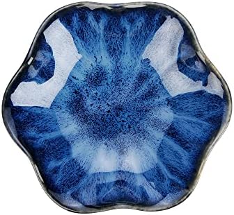 JAMEND CLXP Ring Dish, Kiln Glaze Jewelry Trinket Tray, Gifts for Women I Lotus Leaf Necklace Earrings Holder on Nightstand Bathroom, Ceramic Cute Key Bowl, Blue. All Jewelries Are NOT Included. by JAMEND+CLXP