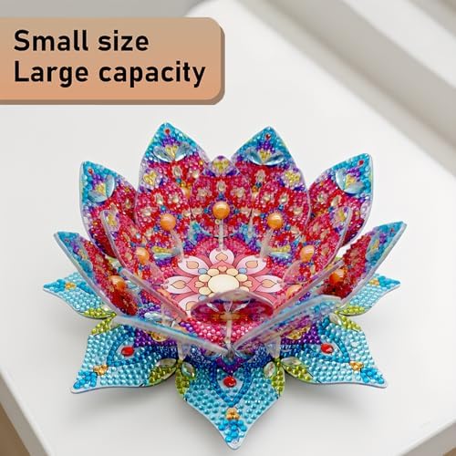 jinglinhh DIY Mandala Lotus Diamond Art Painting Aromatherapy Candle Holder Kit for Adults, Acrylic Diamond Art Tabletop Candlestick Holder Tray Ornaments Craft Project for Beginners(Red Lotus) - Image 7