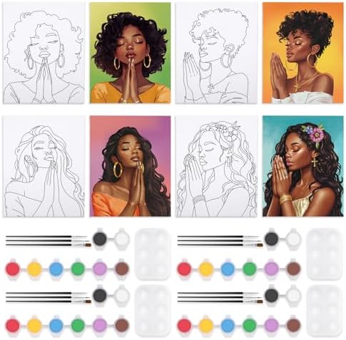 VOCHIC Sip and Paint Kit for Adults,Pre Drawn Canvas 4 Pack Painting Kit Party Girls Night Games Couples Paint Art Set Pray Girl 8x10 in by VOCHIC