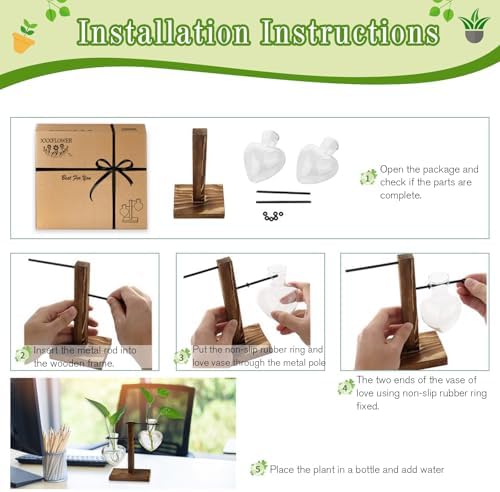 XXXFLOWER Plant Propagation Station Terrarium Wooden Stand 2 Love Bulb Vase - Image 5