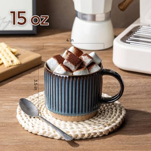 GBhome 15 OZ Stackable Coffee Mugs Set of 4, Ceramic Coffee Cups Set - Image 3