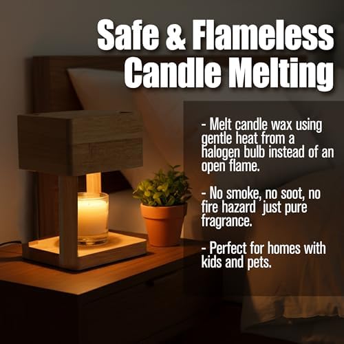 Candle Warmer Lamp Wood with Timer, 2*35 Watt Bulbs, Auto Shut-Off Dimmable Electric for Jar Candles Gifts for Mom, Christmas, Birthday Decorative Wooden Lamp Bedroom Home with Adjustable Brightness - Image 4