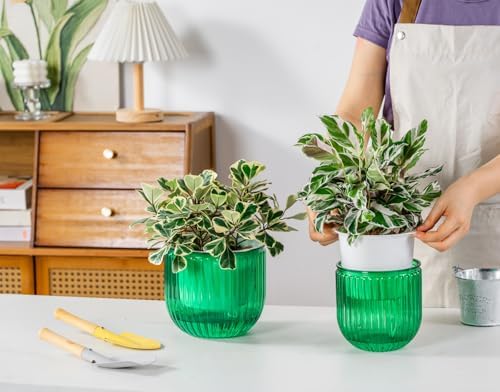 Melphoe Self Watering Pots for Indoor Plants Planter, 6.5/5.3 Inch 2 Pack Planters Self Watering Plant Pots for Flower, Houseplants, Succulent, African Violets and Cactus with Drainage - Image 2