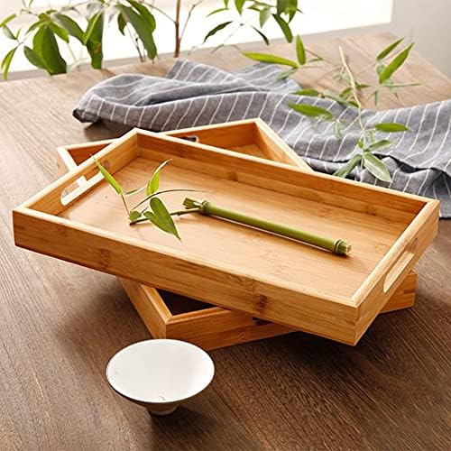 Ochine Bamboo Serving Tray with Handles Rectangular Wooden Breakfast Food Trays Natural Wood Tea Coffee Tray Decorative Counter Table Tray for Home Office Kitchen Bathroom and Weddings Parties 1 Pack - Image 4