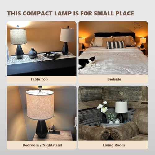PoKat 20.25'' Table Lamps Set of 2, Bedside Lamp for nightstand, Small Farmhouse Lamps for Bedroom, Black Bedroom Lamps for Living Room, Nursery, Black, Suitable for Small Place - Image 2