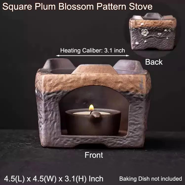Ceramic Aromatherapy Burner — Candle Warmer for Herb, Natural Oil Fragrance Diffuser & Teapot Warmer, for Home Fragrance, Meditation, and Relaxation (E6-Square Plum Blossom Pattern Stove) - Image 2