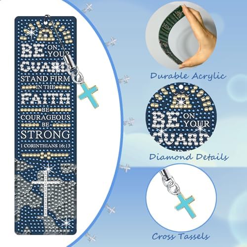 8PCS Diamond Painting Art Bookmarks,Cute Acrylic Bookmarks Crafts Kits Gifts with Pendants for Adult Women Book Lovers (Christian) - Image 3