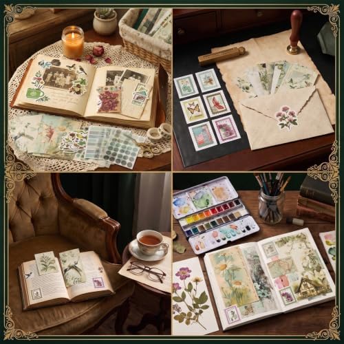 Jokapy Aesthetic Scrapbook Set in Vintage Plant Style, Journal Accessories for DIY Crafts, Scrapbooking Stickers and Paper Set for BuJo, Birthday Gift for Teenage Girls and Women, Green - Image 7