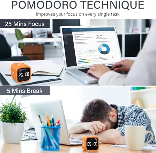 Rotating Productivity Timer 5/25/10/50, Desk Flip Timer for ADHD,Orange - Image 3