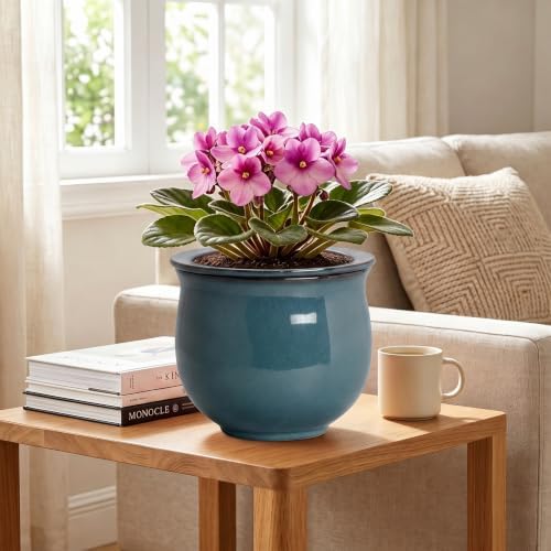 8 Inch Ceramic Self Watering Plant Pots, Ceramic Planter, Retro Blue - Image 3