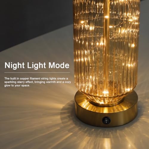 Oneach 24.5" Bedside Table Lamps Set of 2, Amber Glass Lamp with Nightlight - Image 6