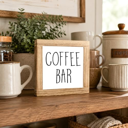 Coffee Bar Wood Sign, Farmhouse Coffee Station Decor, Rustic Wooden Plaque For Kitchen Counter Shelf, Small Cafe Corner Tabletop Accent, Coffee Lover Gift, 5.9 x 5.9 in - Image 3