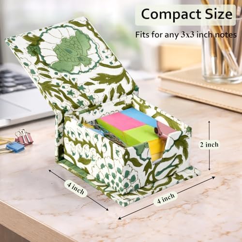 CPC Agate Green Block Print Cotton Desk Organizer Sticky Note Holder - Image 3