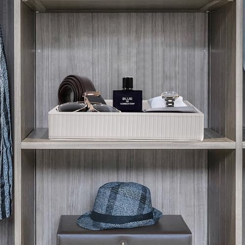 HofferRuffer Faux Leather Vanity Tray, Elegant Desktop Storage Organizer, Decorative Catchall for Perfume, Bathroom Valet, Nightstand or Dresser, 10.2 x 8.4 x 1.8 inches (Grey Stripe) - Image 5