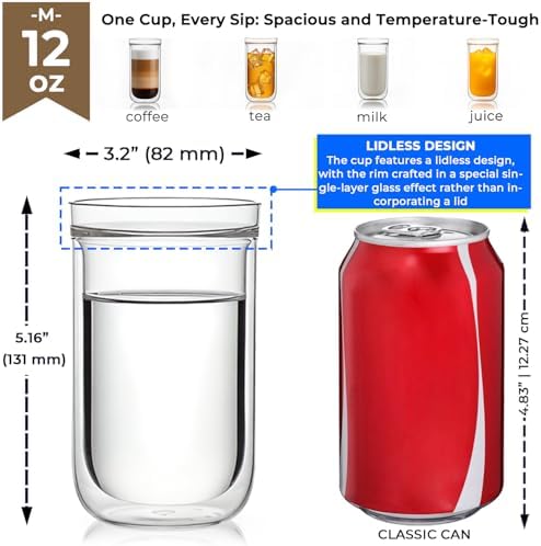 Aquach 12oz Double Walled Glass Coffee Cups Set of 2, Insulated Tumblers - Image 4