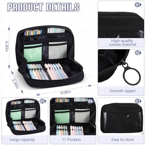 135 Pcs Book Annotation Kit Aesthetic Pencil Case Bag 12 Highlighter 11 Gel Pen 1 Marker 300 Sheet Transparent Sticky Notes Pad 2640 Index Stickers Bible Study Supplies(Kawaii,Black) - Image 3