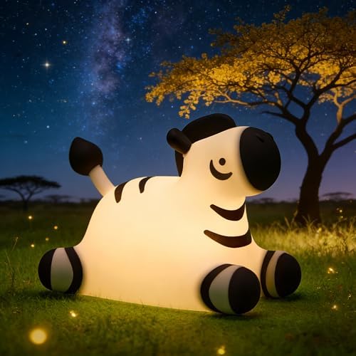 Zebra Silicone Night Light, Kawaii LED Cute Bedside Night Lights Dimmable Touch Control USB Rechargeable Squishy Lamp with Timer for Bedroom Animal Decor Adults Birthday Gifts Party Travel by Gemmac