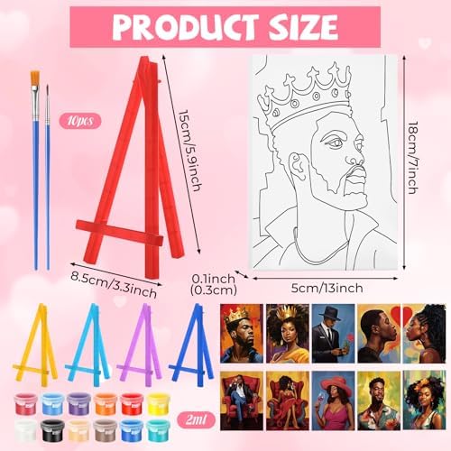 Blosssound 10 Set Pre Printed Canvas Pre Drawn Canvas Painting with Easel Kits 5" x 7" Outline Painting Panels for Beginners, DIY Craft Project, Party Favor, Home Decors(Couple) - Image 2