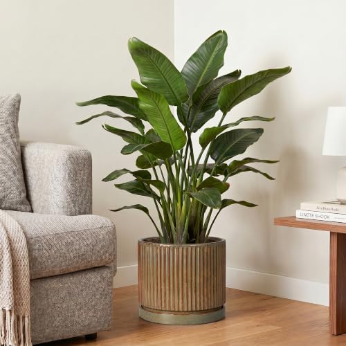 Ceramic Plant Pots, 10 Inch Planter with Tray, Retro Brown - Image 4